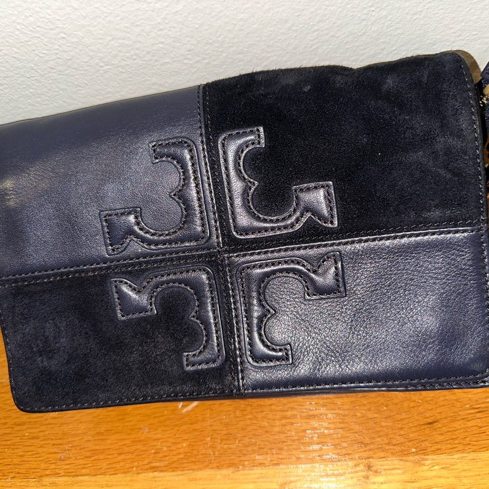 Tory Burch Navy Leather and Suede Bag
